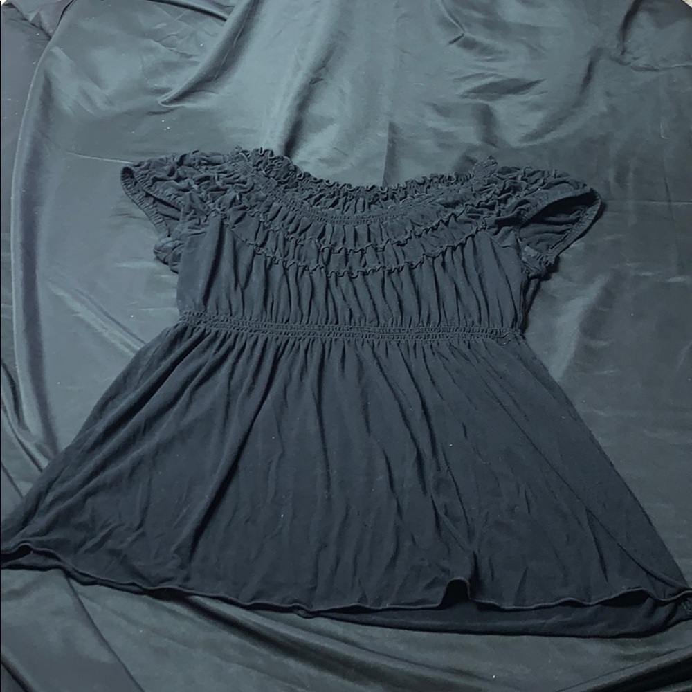 Black Ruffled Short Sleeve Shirt
